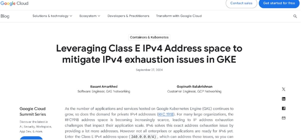 GKE 中的 IP 地址短缺問題？來看看如何利用 Class E IPv4 地址空間解決